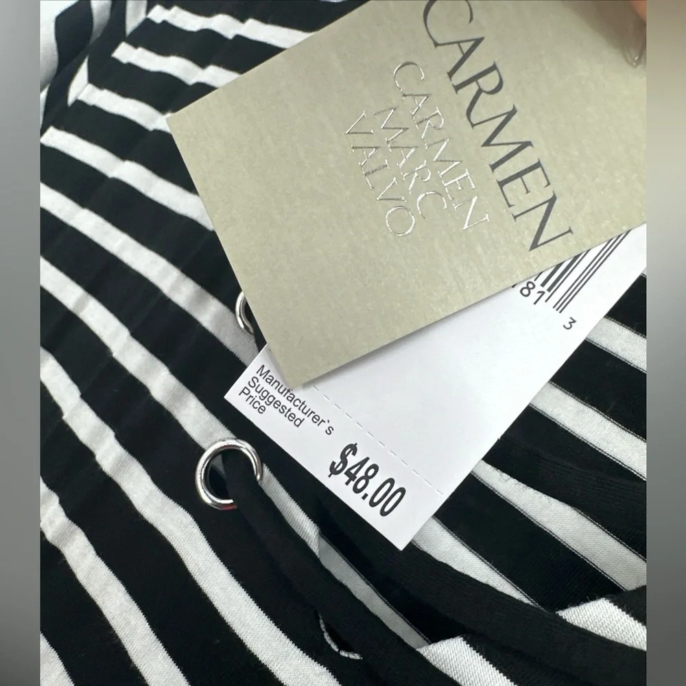 CARMEN MARC VALVO Stripe Lace-up Top Size Small NWT - Picture 2 of 4